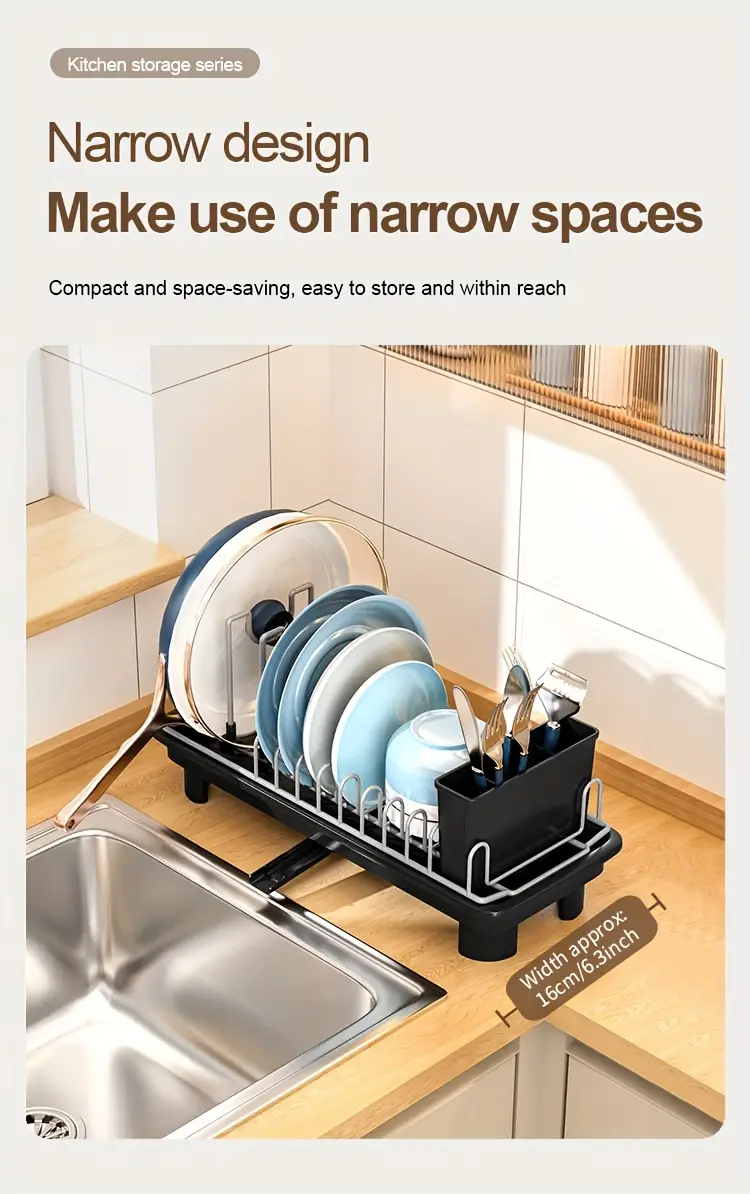 1pc dish drainer with drain tray under sink organizer for kitchen utensils pots pans cutting boards cups durable construction space saving countertop storage rack dish drying rack kitchen organization design kitchen accessory holder small Product details 2