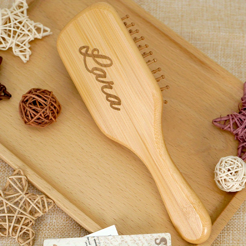 TEMU 1pc Personalized Wood Cushion Hair Brush - Name Engraved Comb, Anti Static And Scalp Massager, Weddings, Bridal Showers, Cheerleading Teams And