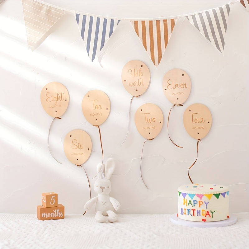 milestone wooden cards set light brown     birth first year memories details 0