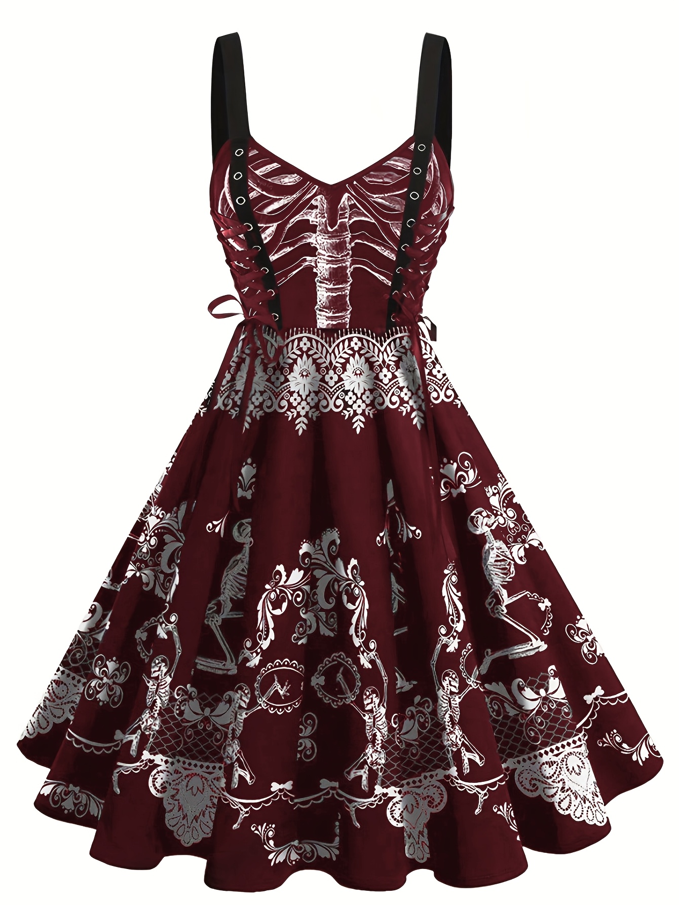 knee length dresses for ladies Route 666 Skull Lace Handkerchief Maxi Dress
