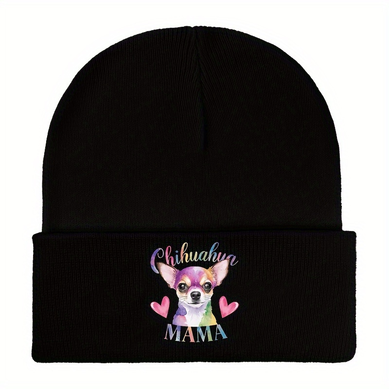 TEMU Watercolor Colorful Illustration Of A Chihuahua Print Pattern, Brimless Hat For Autumn And Winter, Outdoor Windproof Warm Ski
