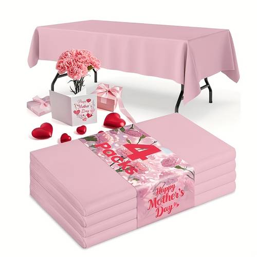 tischdecke aus kunststoff, , 4er-pack, 54 x 72 zoll tischdecke für 6-fuß-tische, einweg-tischdecke, tischdecke für feiertagsfeiern, zusammenkünfte, hochzeiten, picknicks, camping, muttertag, vatertag