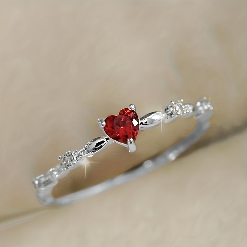 Red Heart Synthetic Gemstone Engagement Ring