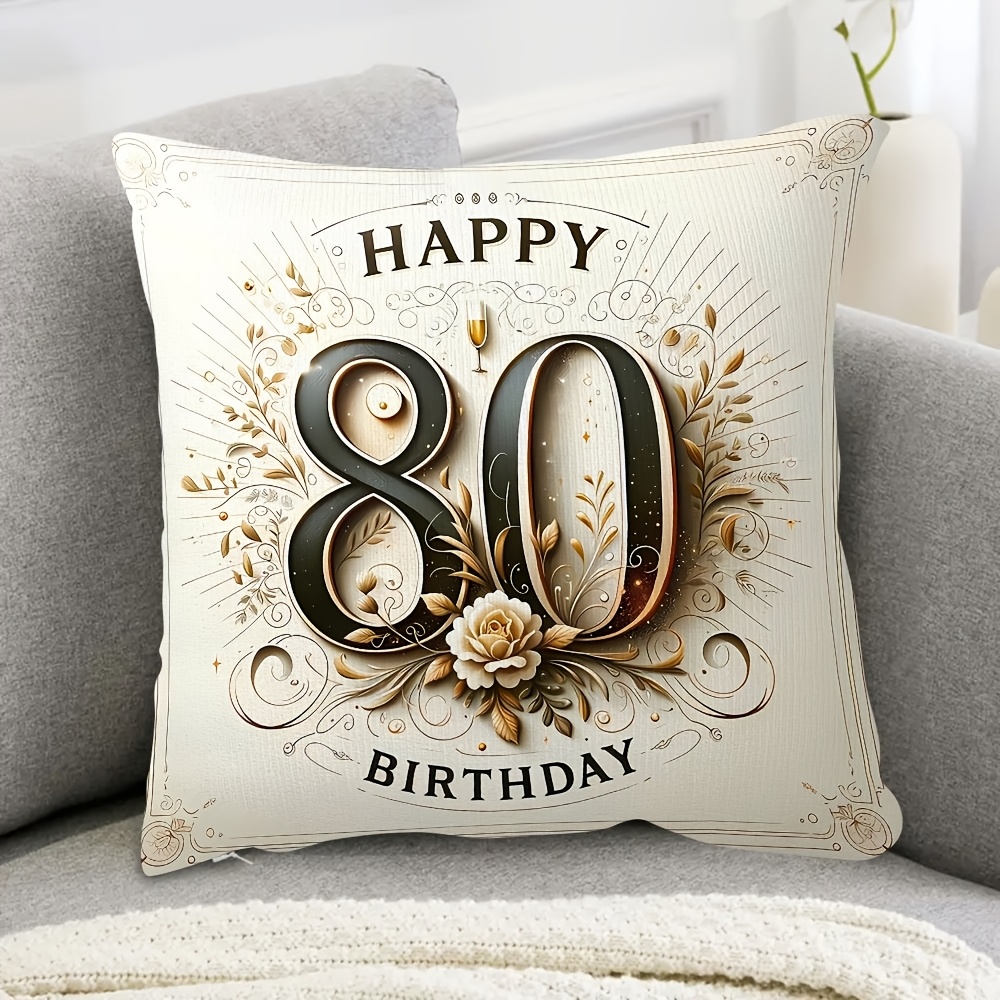 

1pc Vintage Style 80th Birthday Throw Pillow Cover, Double-sided Print, Hand Wash, Zipper Closure, Polyester, Woven, Decorative Cushion Case For Room Types, 18x18 Inch - Clzzf_16