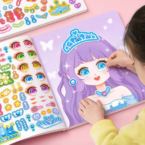 a random diy face sticker book featuring fashion doll designs a dress up game set that reusable stickers providing creative fun beautiful facial art and interactive activities perfect as party favors or gifts