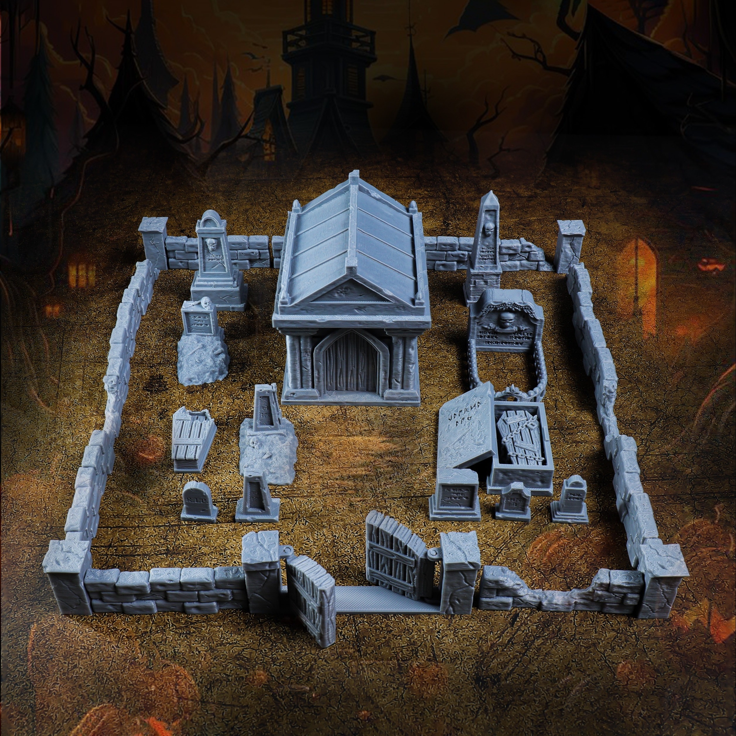 

28mm Miniature Cemetery Set For Rpgs And Wargames - 3d Printed Plastic Bundle Crypts, Tombstones, And - D&d And , Age 14+