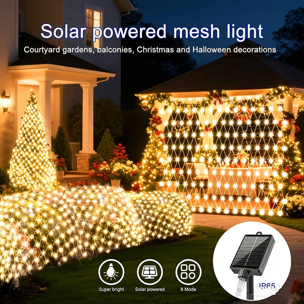 TEMU [christmas Led Mesh Lights] 96led-8 Lights, Outdoor Lights For Garden, Patio, Bedroom, Christmas Tree, Easter, T. Patrick's Day, Halloween,