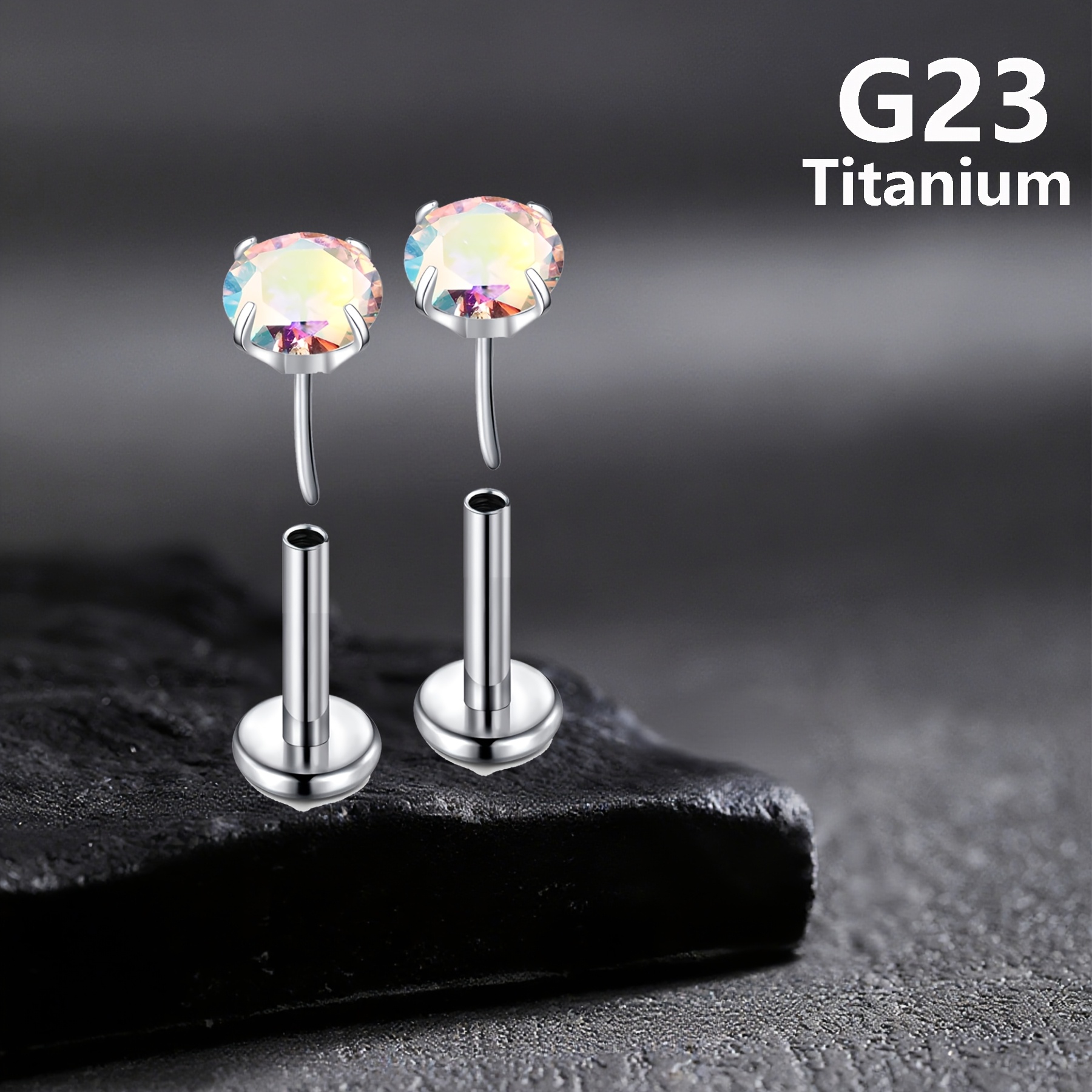Image of Set Of 2 G23 Titanium Alloy Lip Studs For Piercings, Featuring A Push Design Suitable For Lips, Noses, Helix, Tragus, And Conch Jewelry