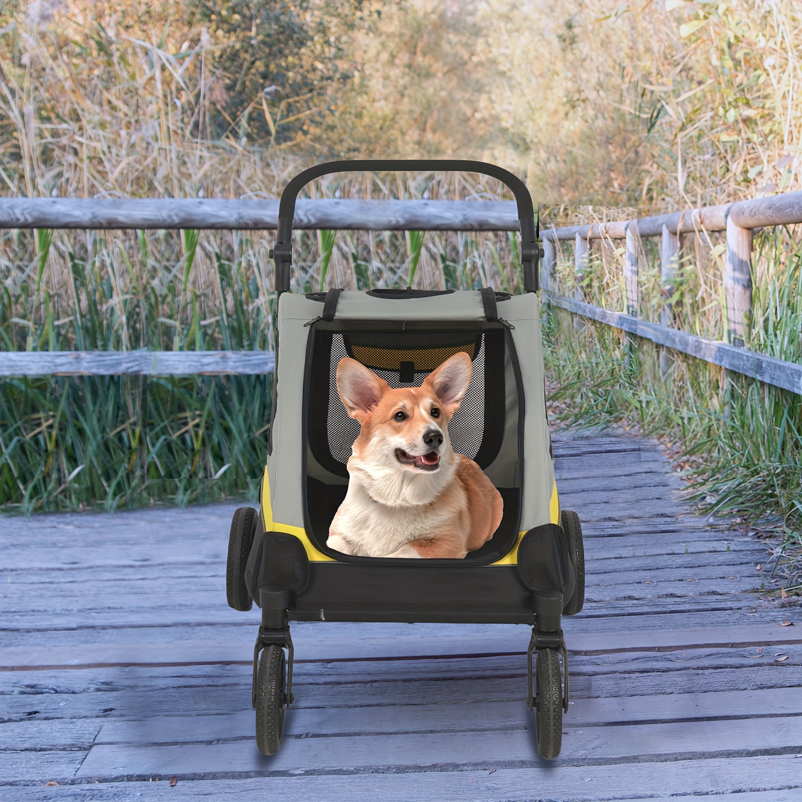 E-shop Reisebuggy für Haustiere: Hundebuggy, Pet Jogger Wagon Travel, mit einem Schlüssel zusammenklappbar, mit 4 schweren Rädern, verstellbarem Griff