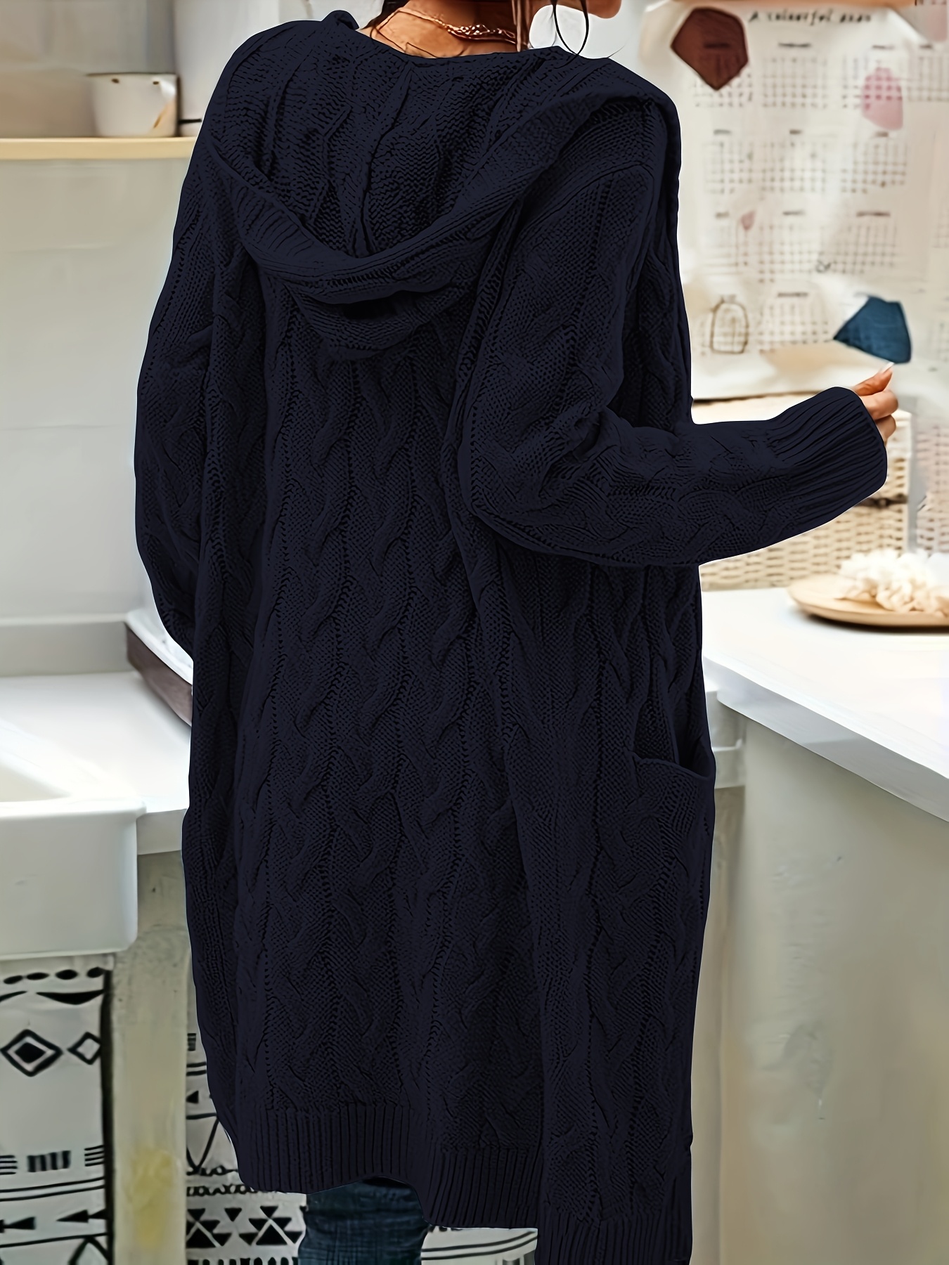 Plus Size, Plus Size Women's Long Thick Sweater Cardigan with Twist  Hooded Jacket
