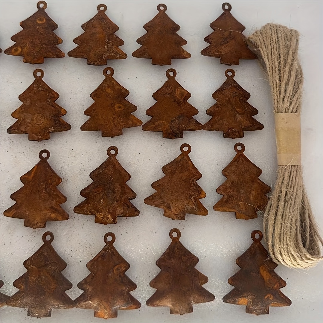 

20pcs Rustic Iron Christmas Tree Ornaments With Hemp Twine - Craft Supplies