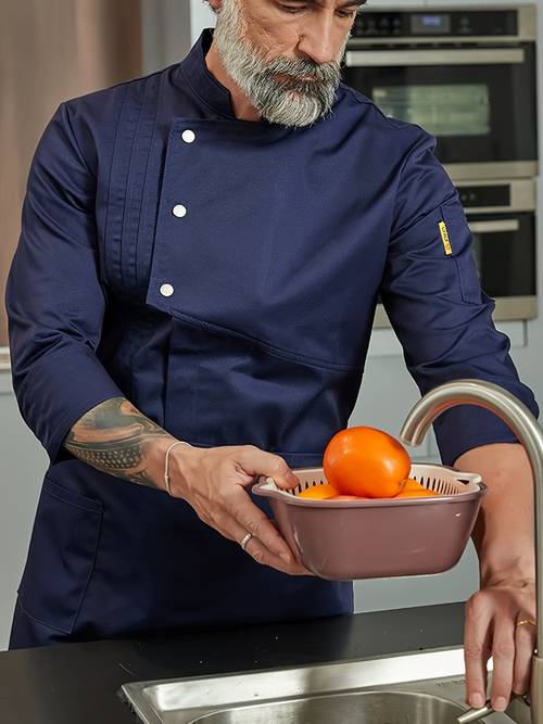 1pc mens chef coat elegant design multiple colors stand up collar machine washable regular fit professional workwear