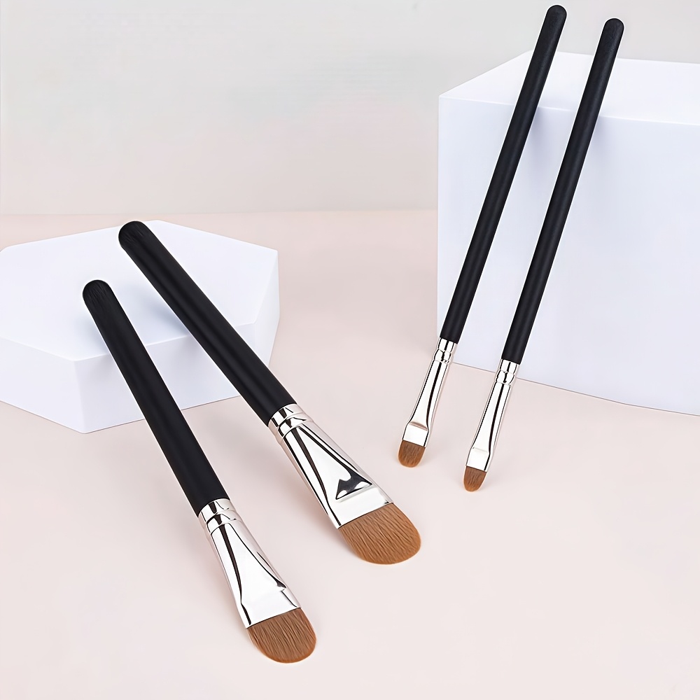 Image of 4pcs Foundation & Concealer Brush Set - Large Tongue-shaped Foundation Brush + Small Precision Concealer Brush | Fiber, Flawless Natural End, Slim Design | Daily Face & Eye Makeup Tools