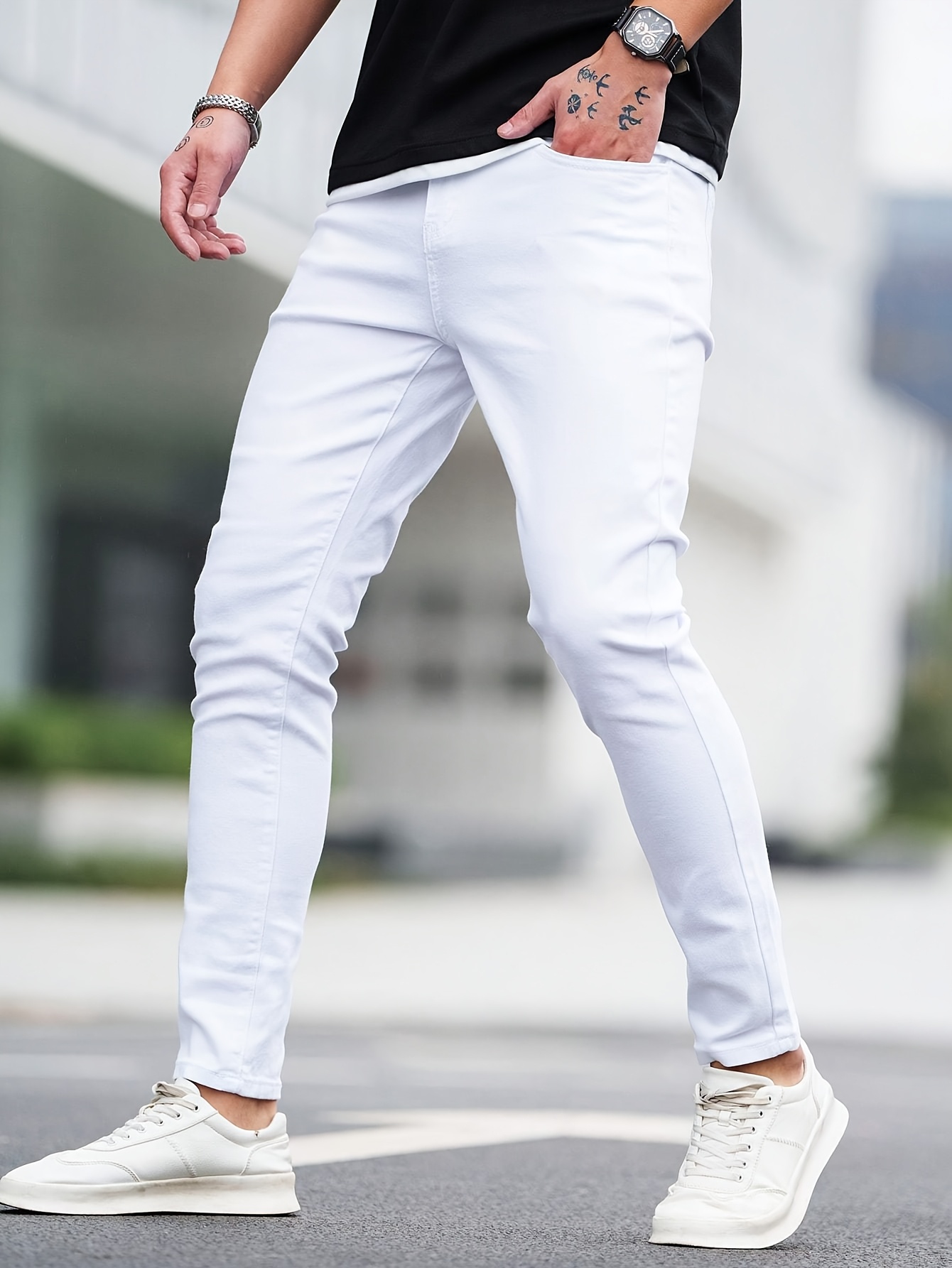 homme men's fit white jeans stretch denim lightweight Temu Mauritius