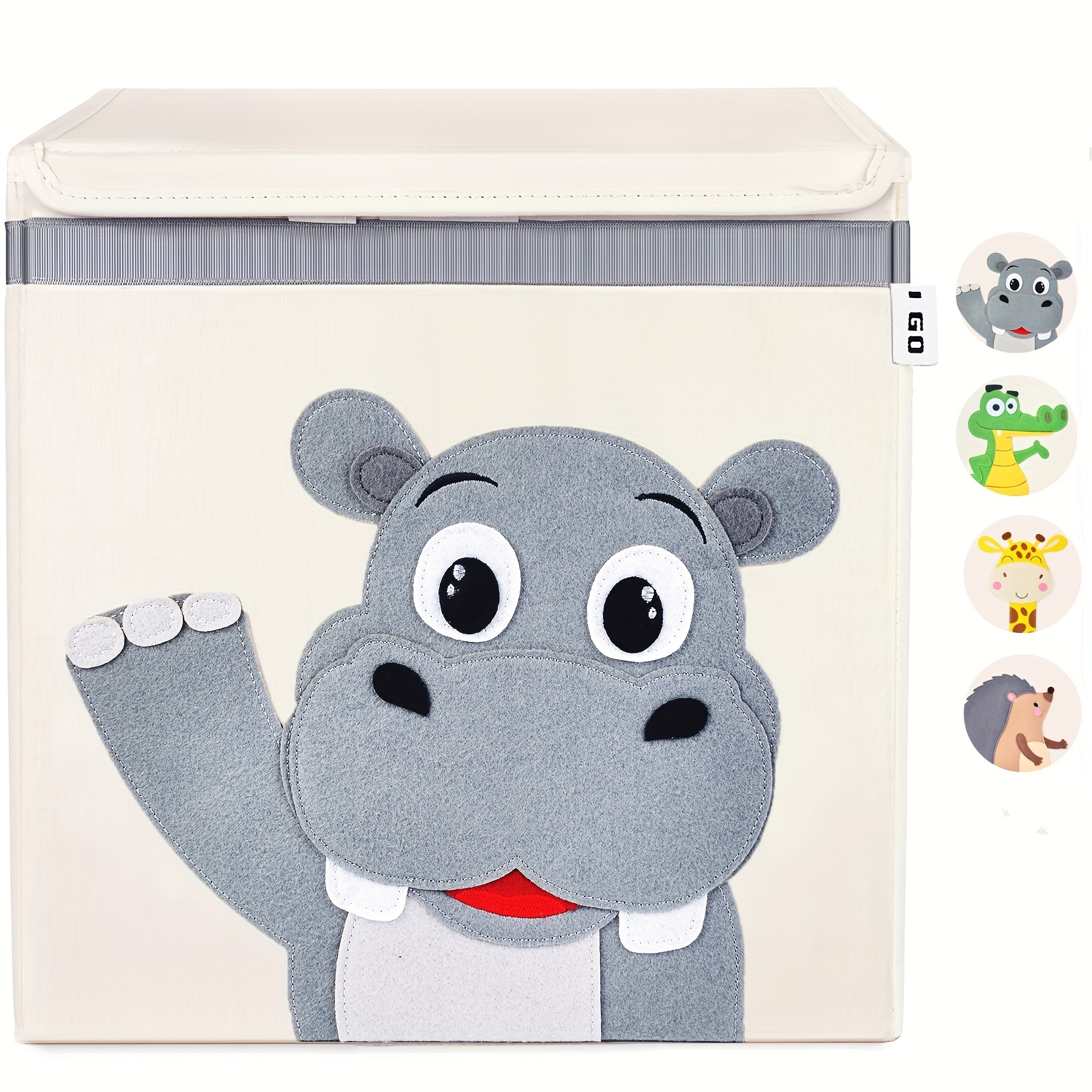 Foldable Cartoon Animal Storage Box with Lid and Handles, Large Capacity