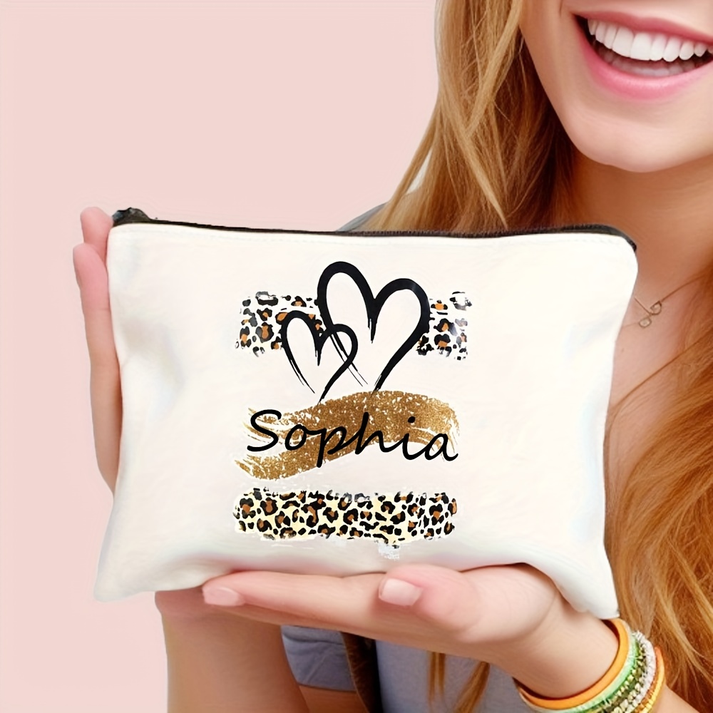 TEMU Custom Polyester Makeup Bag With Textured Heart Print And Motivational Quote - White Zippered Cosmetic Pouch, Portable And Durable, Unisex