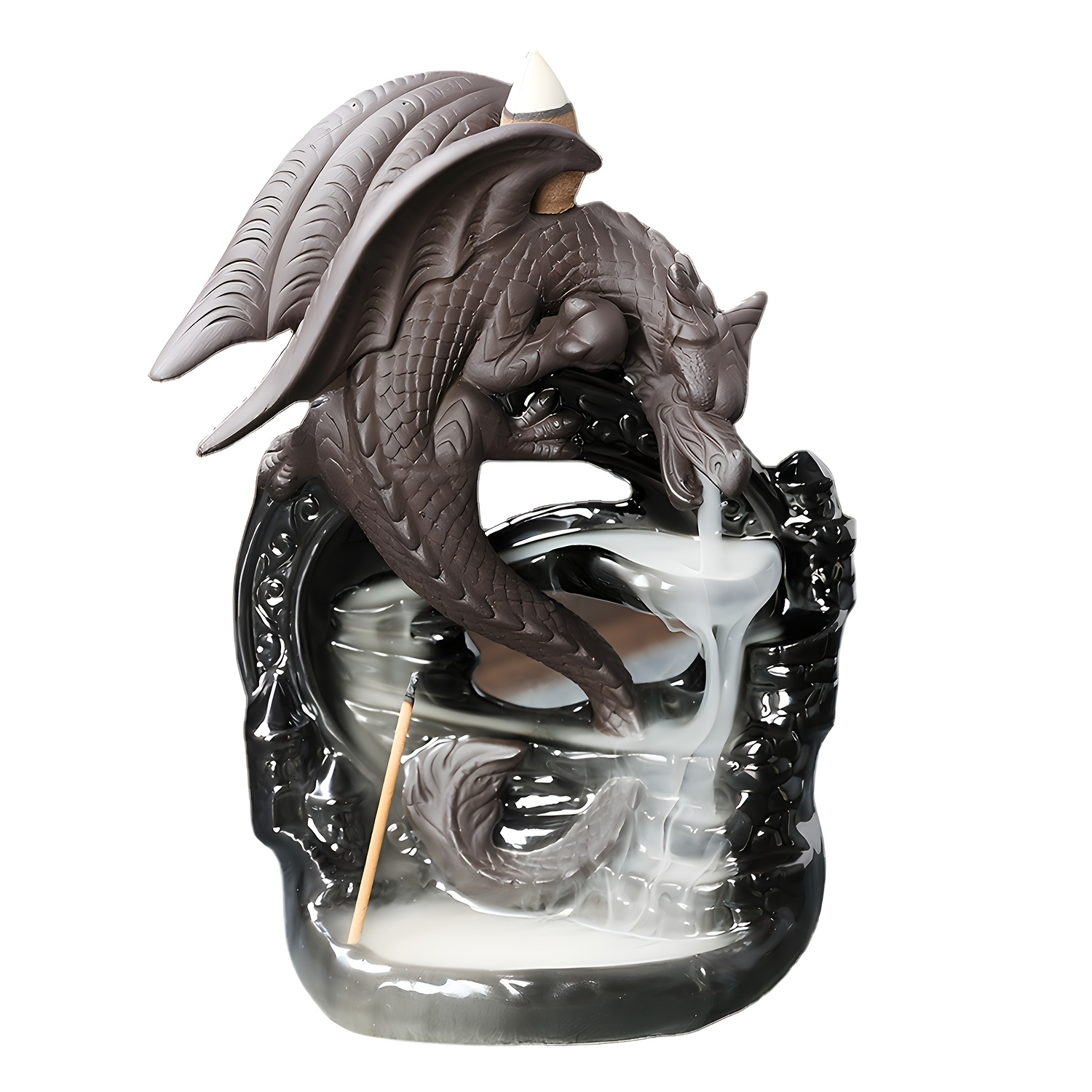 Image of Dragon Ceramic Incense Holder & Holder With 20 Cones - Waterfall Smoke Suitable For, Yoga Room Fragrance, Holiday Gifts, For Living Room, Bedroom, Office - Decorative Burner (no Refills Included)