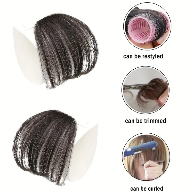 1pc unisex straight human hair air bangs clip in hair extensions heat resistant all handmade textile for women details 2