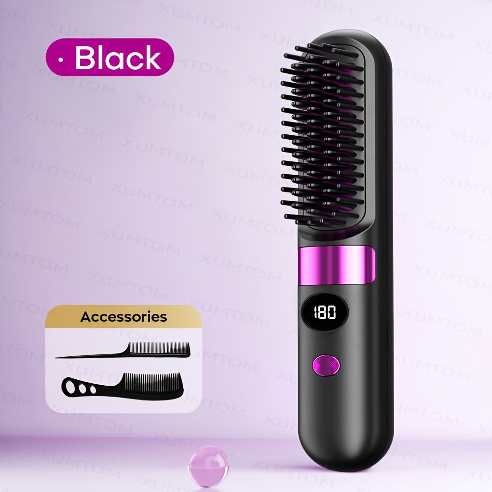 TEMU Brosse lissante et fil, double usage pour lisser et friser, chauffage rapide pour le coiffage, convient à tous les types de cheveux, affichage