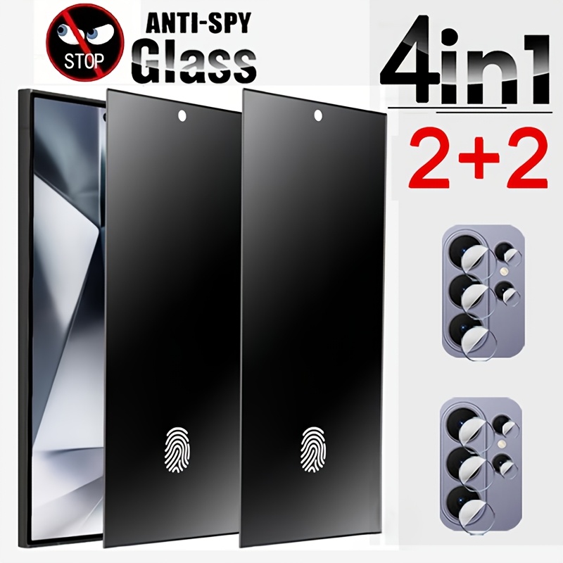 TEMU 4pcs Set, 2pcs Privacy Tempered Glass Films And 2pcs Camera Lens Protection Films, Anti-peeping Tempered Glass Films, Privacy Protection Screen
