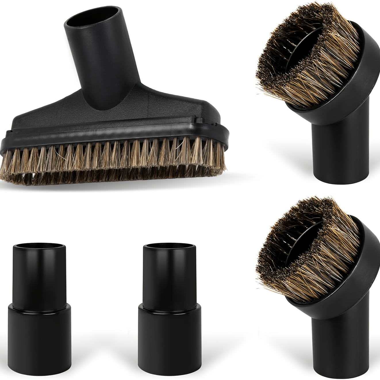 TEMU 5pcs Horse Hair Brush Vacuum Attachment Set - Black Round Vacuum Attachments & Brushes - 5.9in Long Floor Brush & Shop Vac Brush Attachment - 1