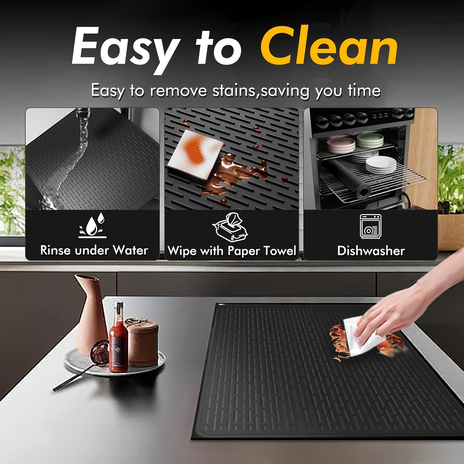 TEMU 1pc Silicone Stove Top Covers For Electric Stove - 28 X 20 Silicone Stovetop Cover, Blackstone Silicone Grill Mat, Stove Mat Protector, Extra-large Silicone Dish Drying Mat For Kitchen, Black