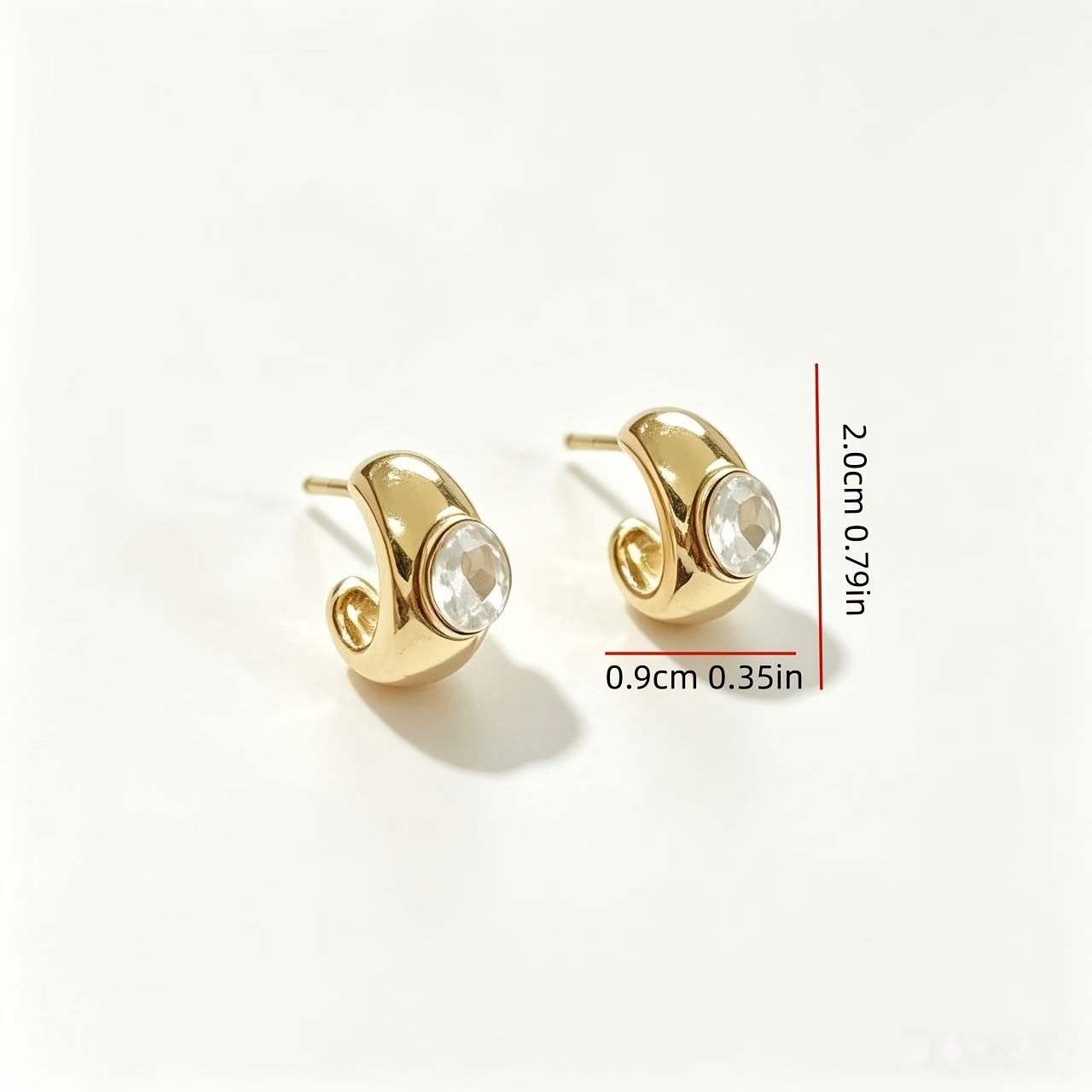 Women's 18K Gold-Plated C-Shaped Ear Studs with Rhinestone Inlays