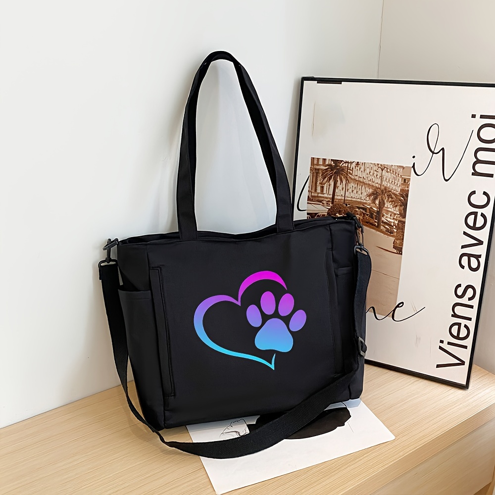 

Halloween Casual Nylon Tote Bag With Fixed Shoulder Strap, Zipper Closure, Polyester Lining, And Paw