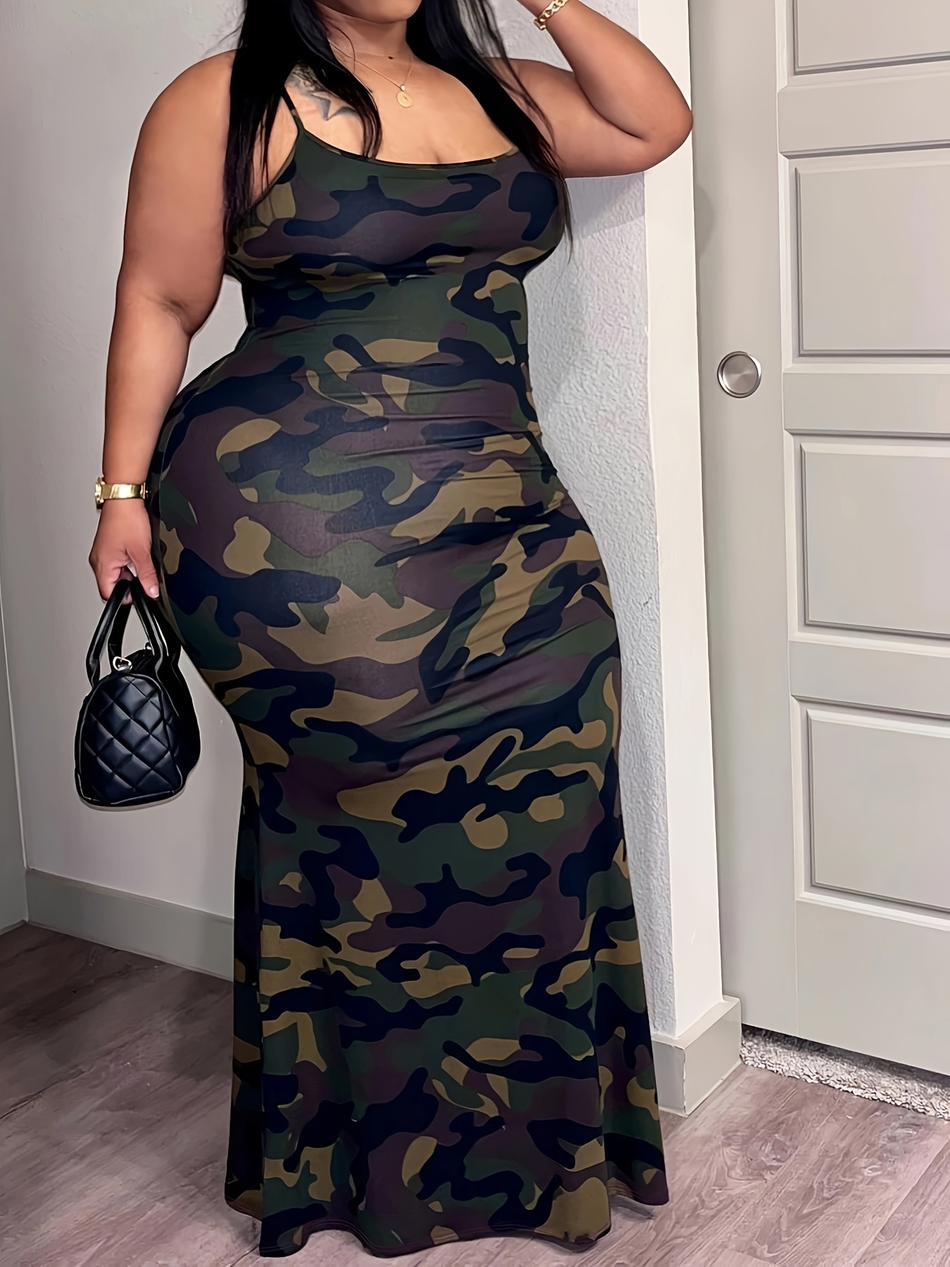 plus size plus size elegant camo print bodycon midi dress - Temu
