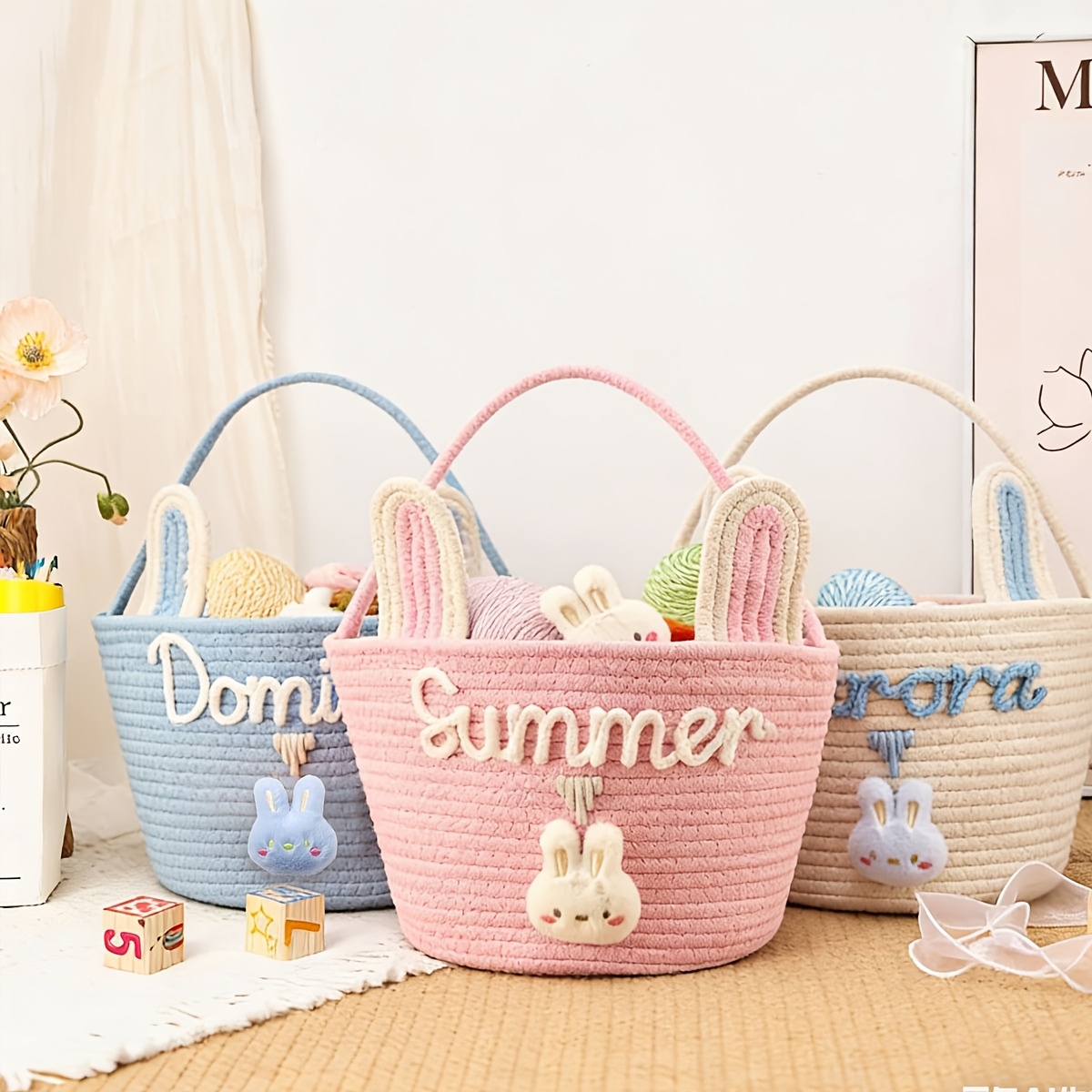 Personalized Custom Name Woven Rabbit Storage Basket
