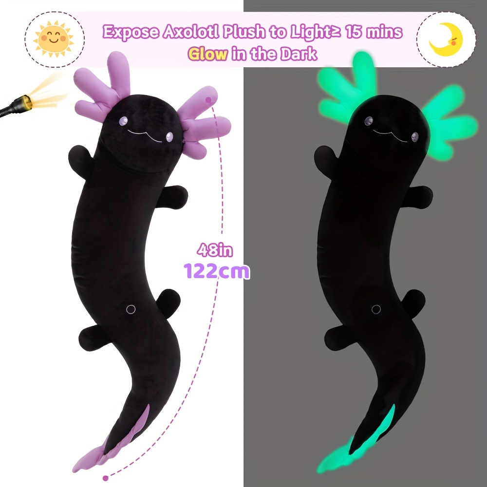 Large Axolotl Plush Body Pillow, Glow in the Dark