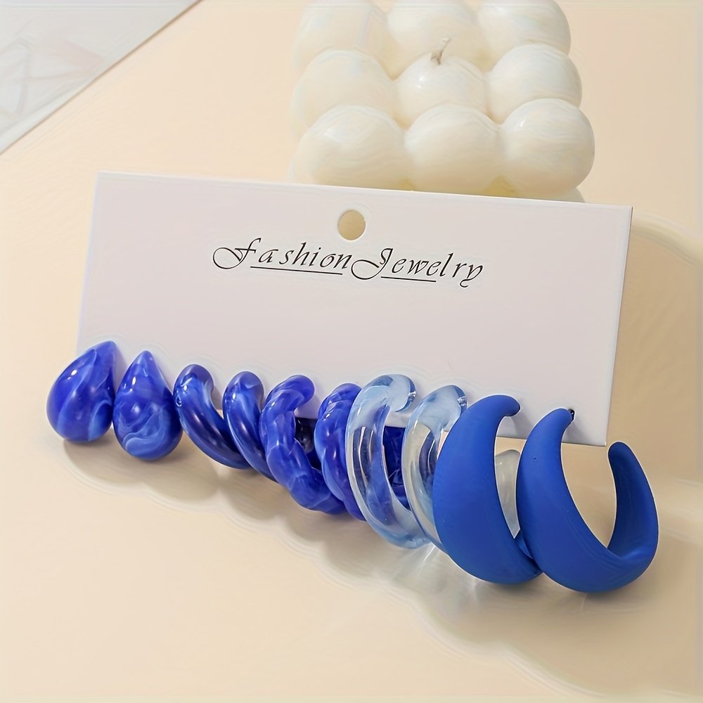 Image of A Set Of 10 Blue Elegant Teardrop Ccb Resin Earrings, Perfect For Women To Or As A Festive Gift For