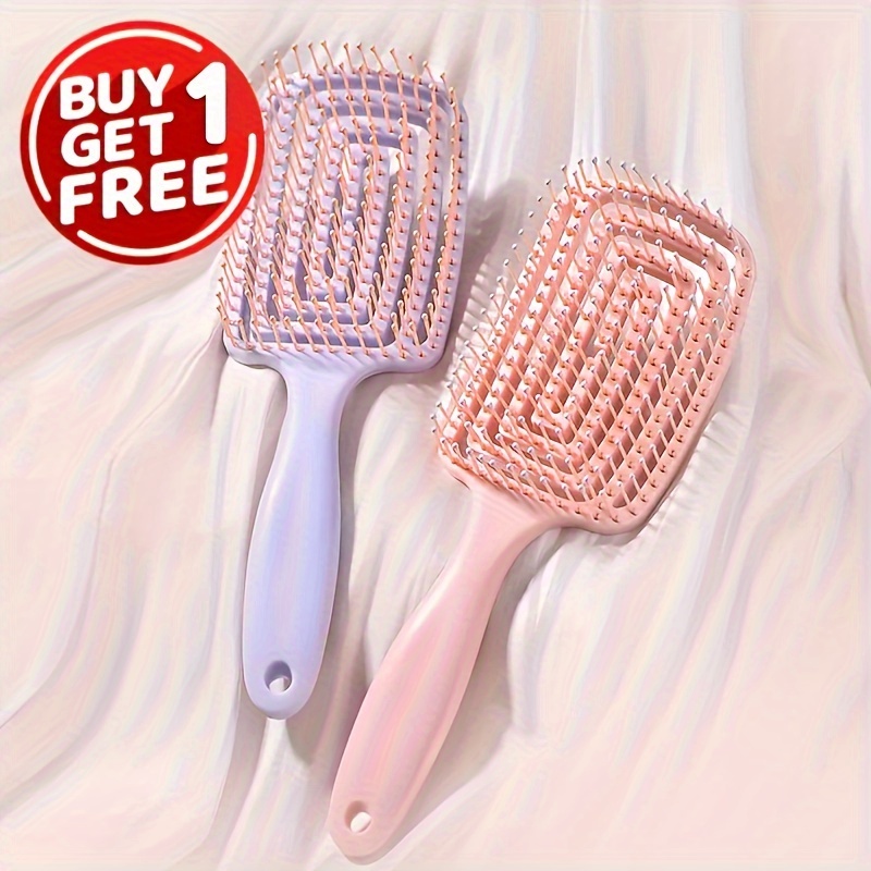 

2pcs Fine-tooth Hair Brushes For - Curved Design, Abs Plastic Handle, Fluffy Style, Promotes , Buy 1 Get 1 Free Offer, Light Purple & Pink, Care | Fine Tooth Comb | Hairbrush, Hair Comb