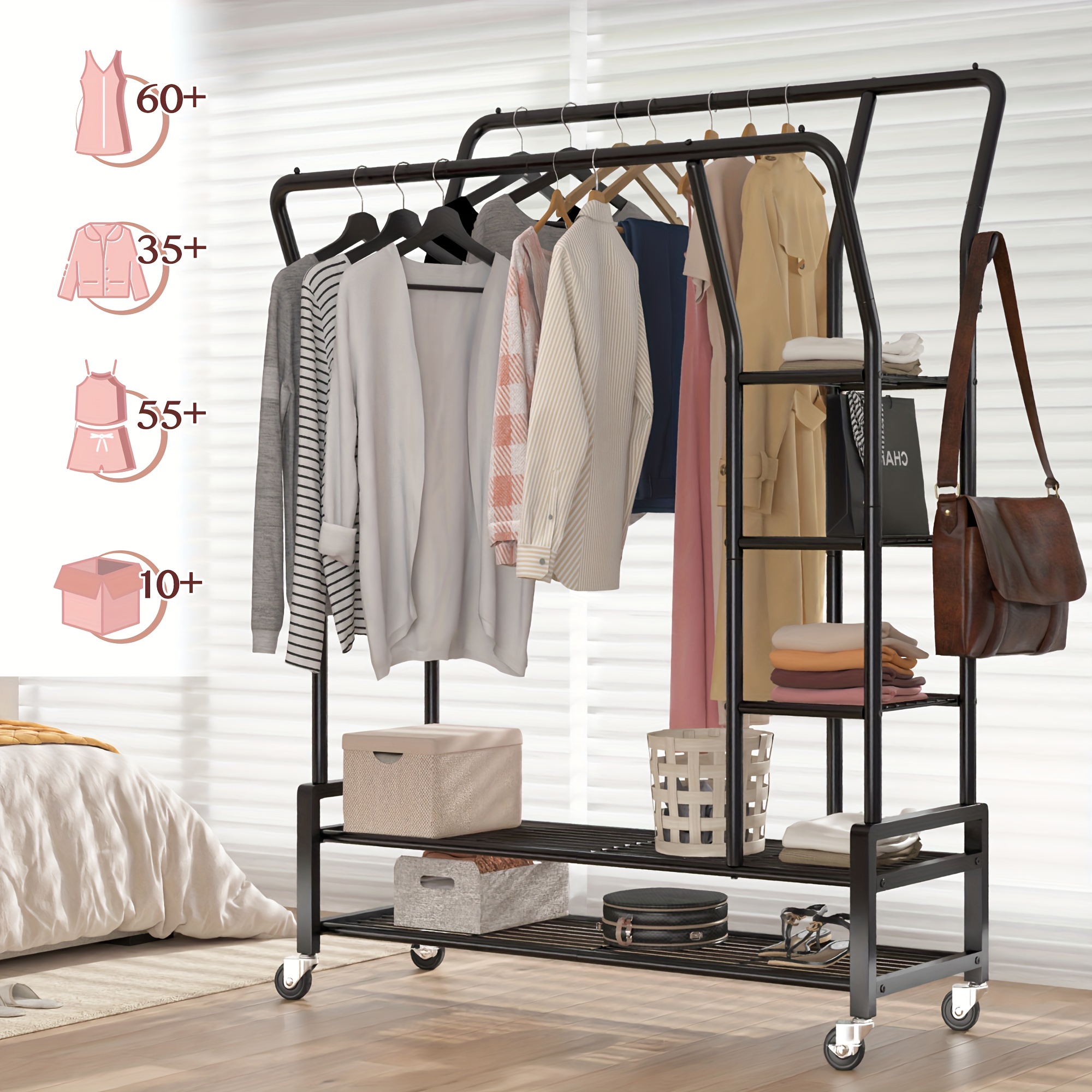 Double Rod Clothes popular Garment Rack, Heavy Duty Clothing Rolling Rack