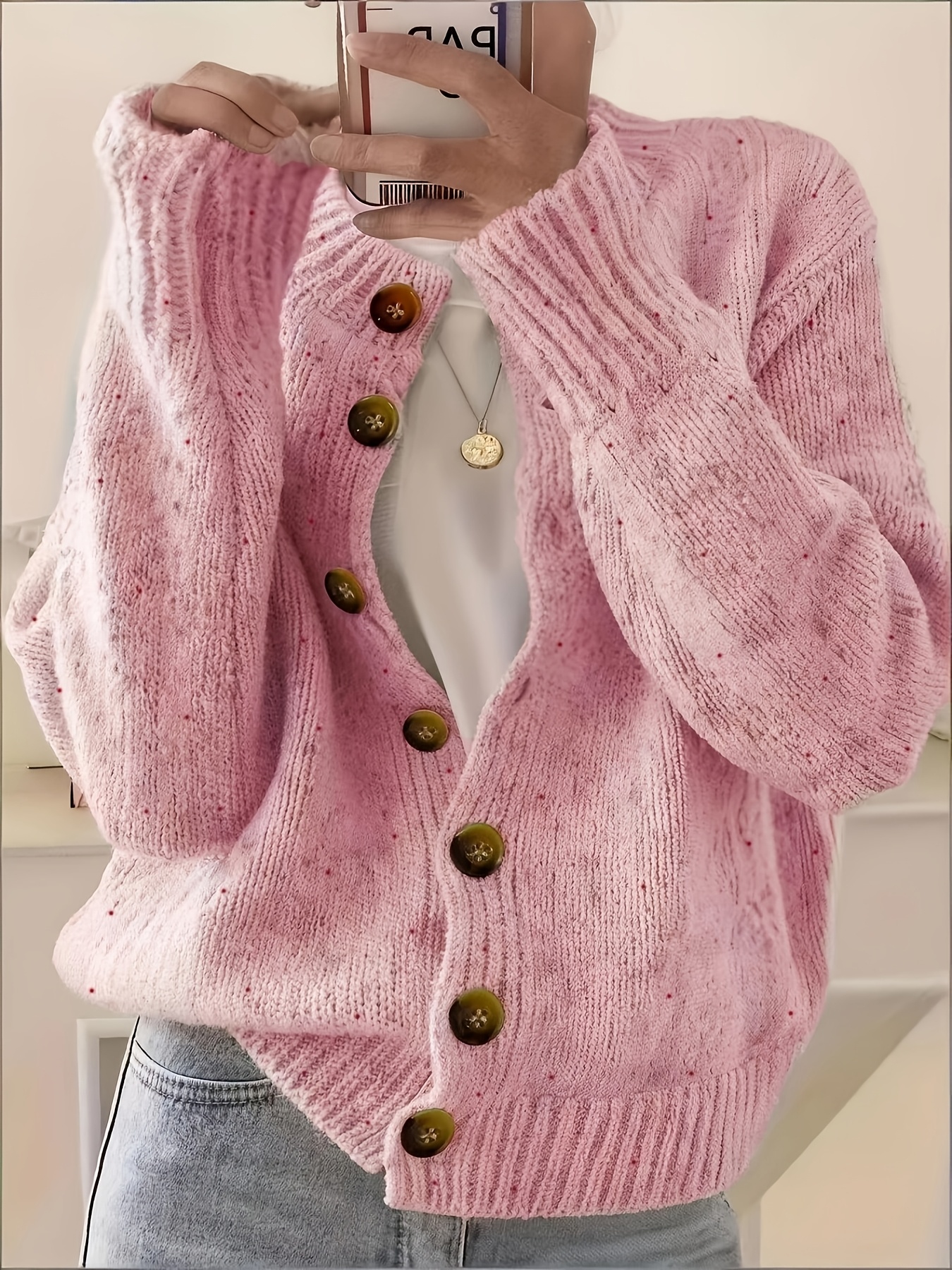 womens casual colorful button front cardigan with soft long sleeves round neck light weight fashion candy colored dot pattern casual and elegant garment stretch fabric cardigan suitable for casual attire