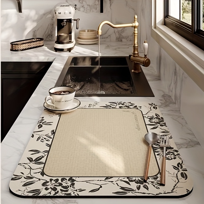 1  absorbent quick dry microfiber coffee mat non slip floral kitchen counter absorbent plate drying mat for coffee maker coffee pot drainage mat for tableware good cleaning home decor ideal gifts details 7