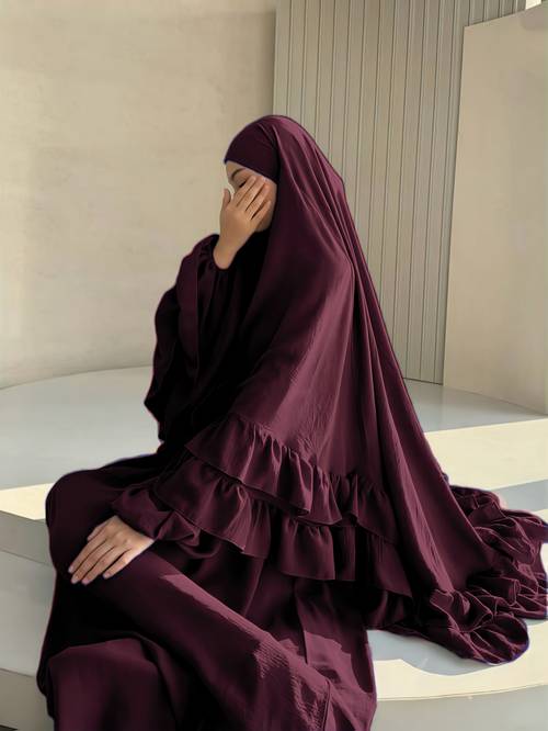 Plus Size, 1 Set of Fashionable, Elegant, Double-Layered, Pleated, Comfortable, Casual, Breathable Solid Color Versatile Loose Prayer – Muslim Khimar Hijab Ladies Outfit