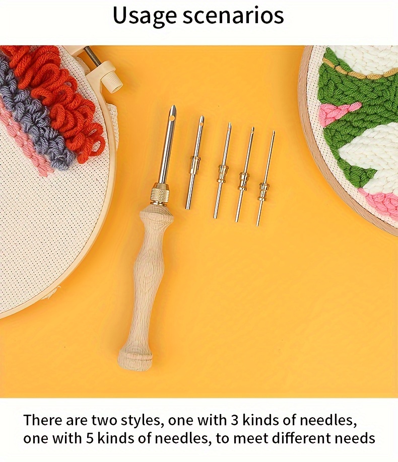 1pc adjustable embroidery punch pen with 3 5 needles   handle multi needle tube for thick yarns diy craft carpet stitching tool details 5