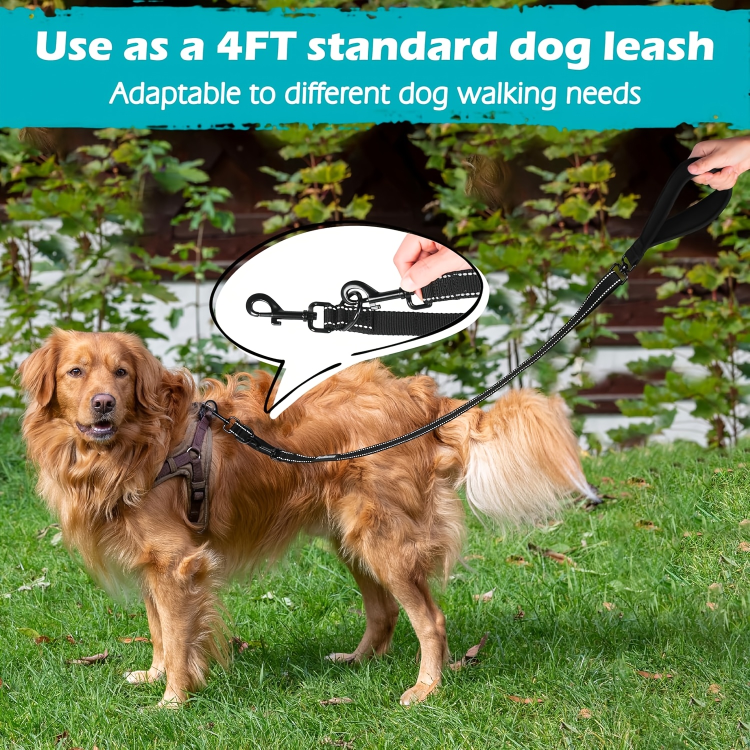 TEMU Dual-point Leash, No-pull Dog Leash Dual-end Leash, Dual-point Control Training Leash With Reflective Stitching, Anti-pull Leash For Medium To