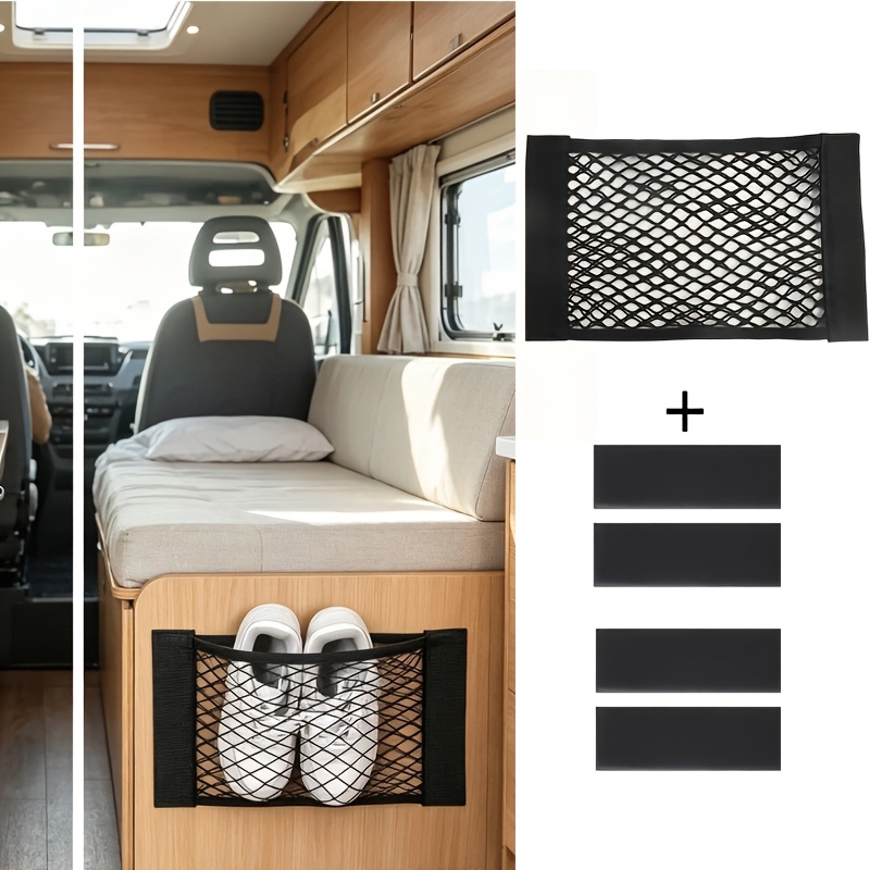 TEMU Adhesive Mesh Storage Pouch Set - Wall Mount Hanging Organizer Net Bag For Rv, Car, Kitchen, Cabinet, Under Sink, Sofa - Perfect For Storing