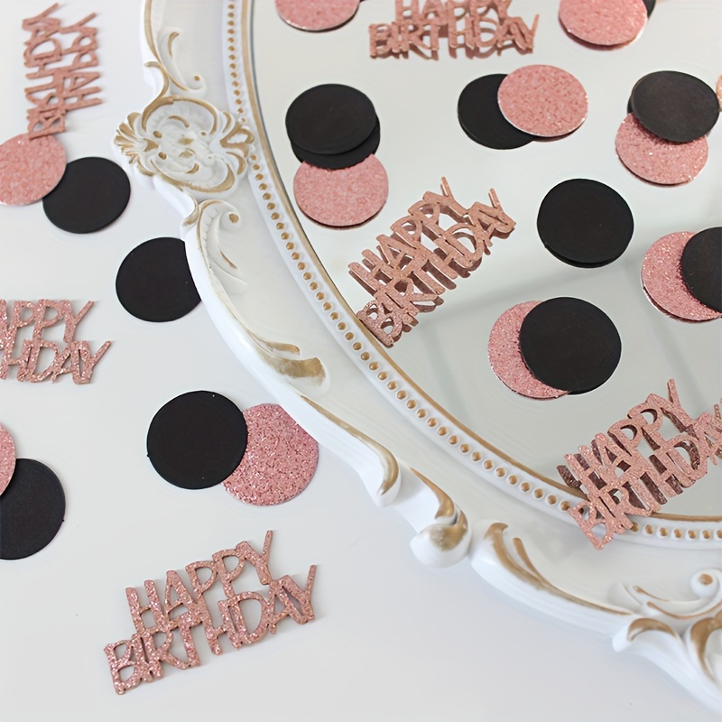 

100pcs Noirs et Or Rose Paillettes ' Anniversaire' pour Décoration de Fête d'Anniversaire, Ronds en pour , Convient aux 14 Ans et Plus