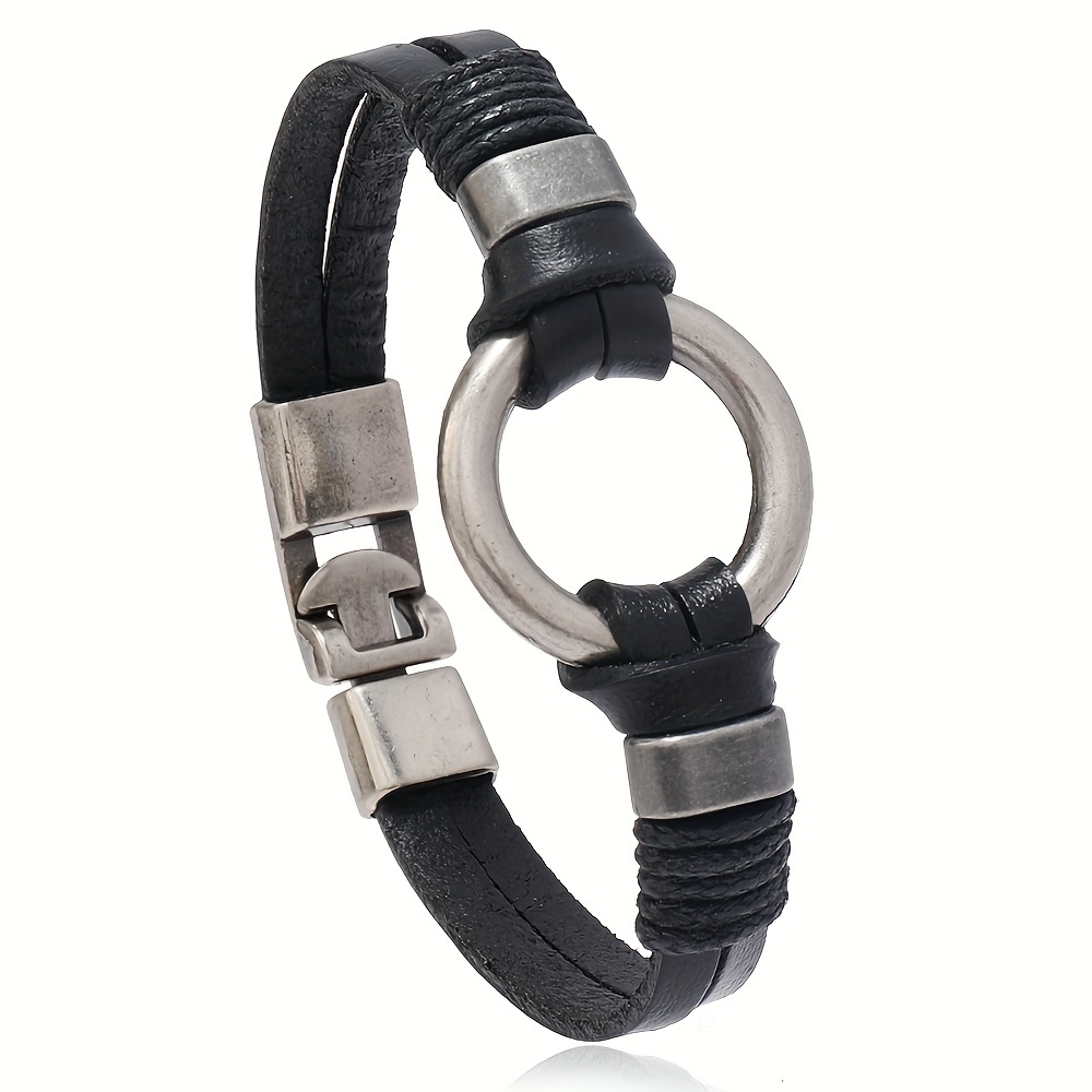 

Simple, Versatile Multi-layer Braided Men's Round Hollow Cowhide Bracelet, Street Retro Bracelet