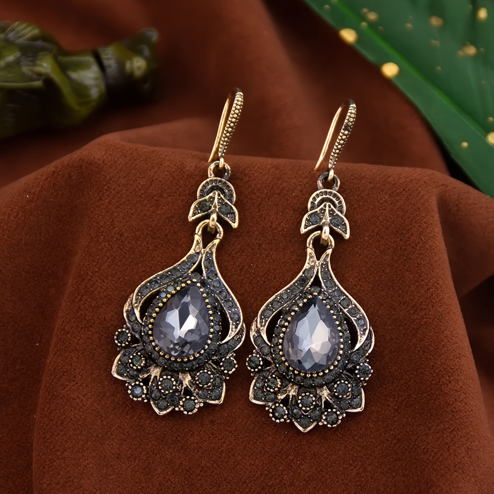 

Luxury Gray Crystal Earrings For Women Antique Golden Color Party Drop Earring Turkish Vintage Jewelry Bridal Gift