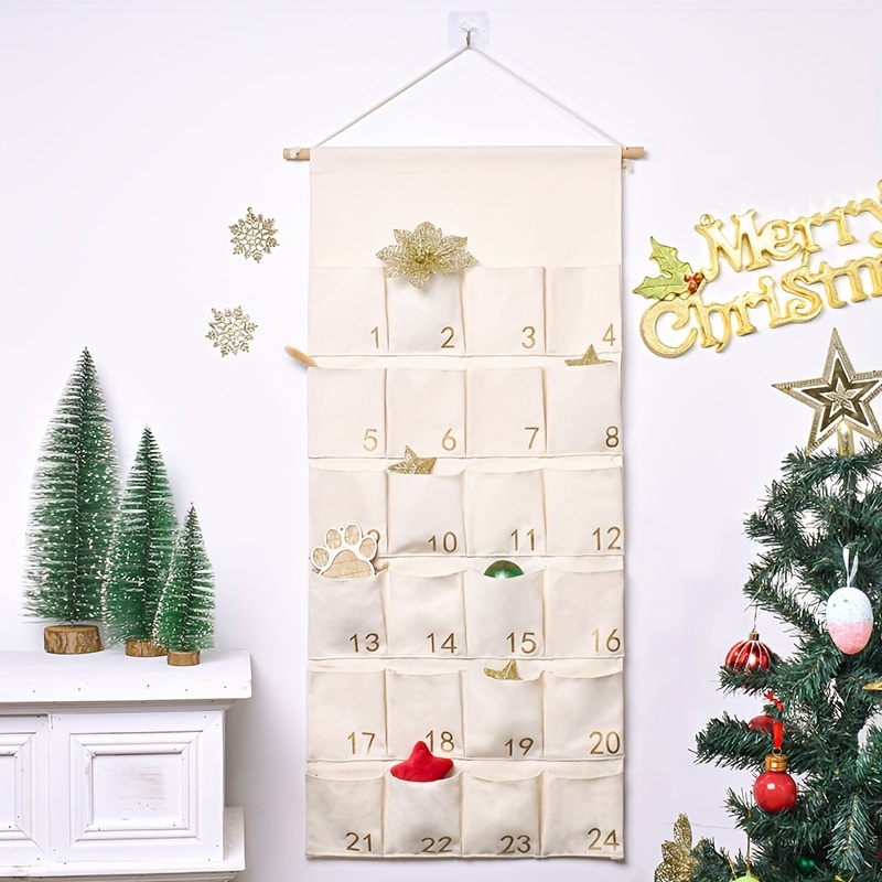 

Large Capacity Number Advent Calendar - Canvas & Wooden Hanging Decoration With Pockets For Countingdown To Christmas, Ideal For Holiday Party & Room Decor, Christmas Party Decorations