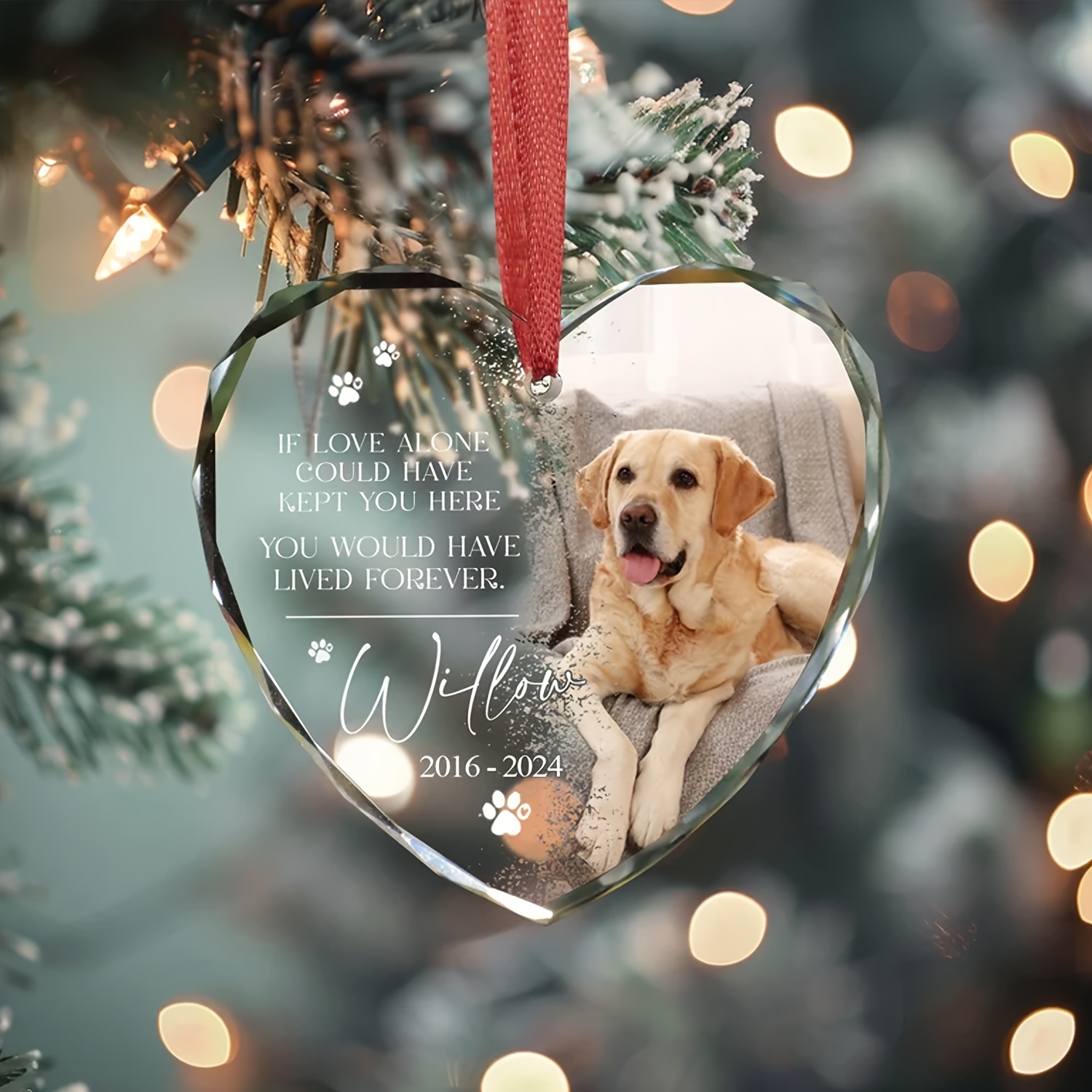 

1pc Personalized Pet Memorial Ornament, Custom Dog Photo Keepsake, Glass Dog Decoration, No Electricity Required, Featherless, Christmas Tree Decor For