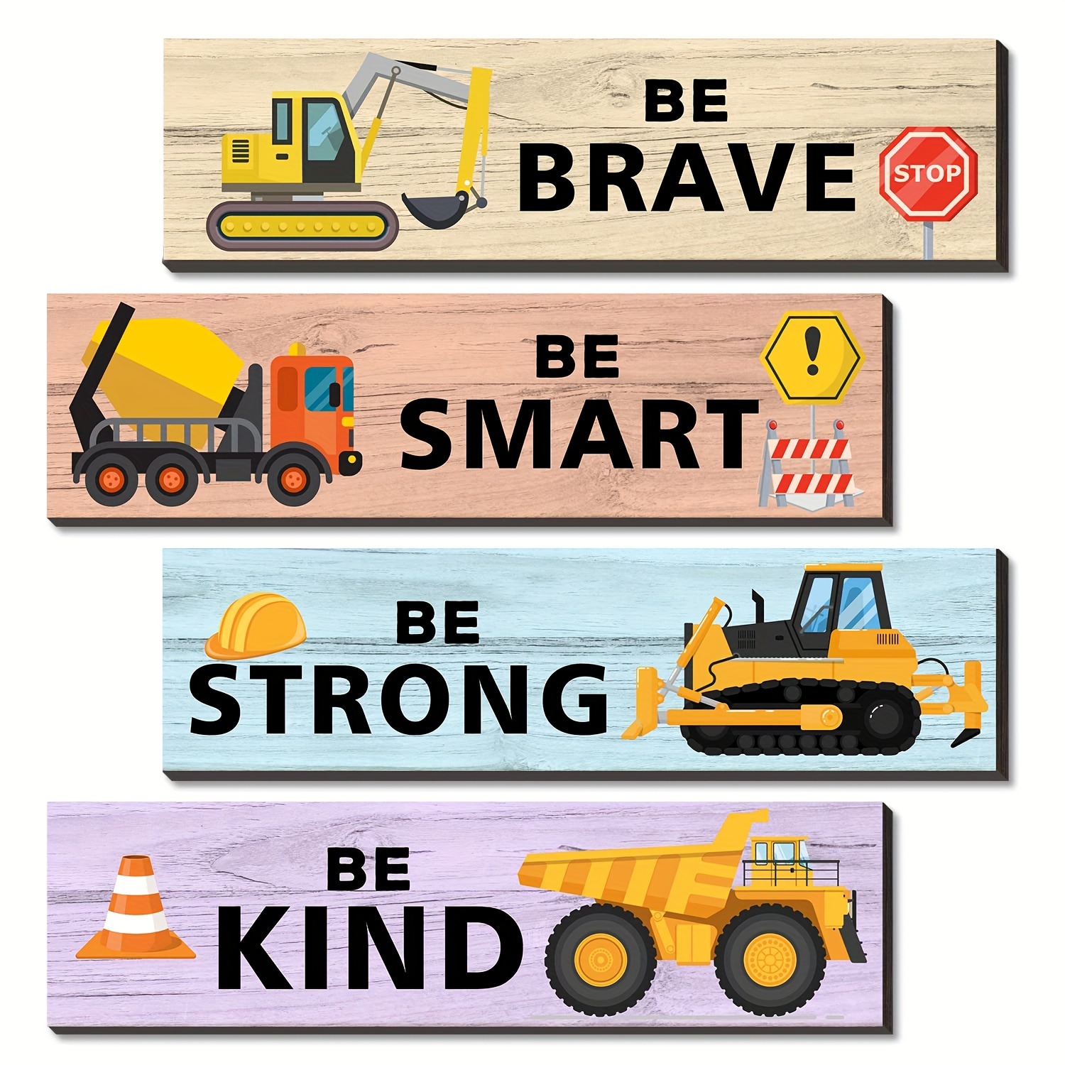 

4pcs Hanging On The Wall, Construction Trucks Decor Wooden Hanging Wall Plaques, Wall Art Inspirational, Construction Trucks Theme Room Wall Decor, Perfect For Bedroom Playroom Decoration