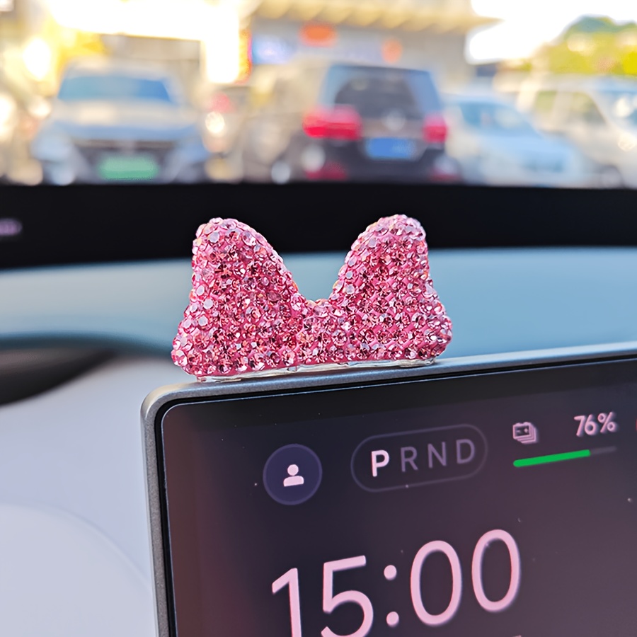 TEMU Diamond-encrusted Bow Car Ornament, Car Screen Accessory, Fun Interior Decoration