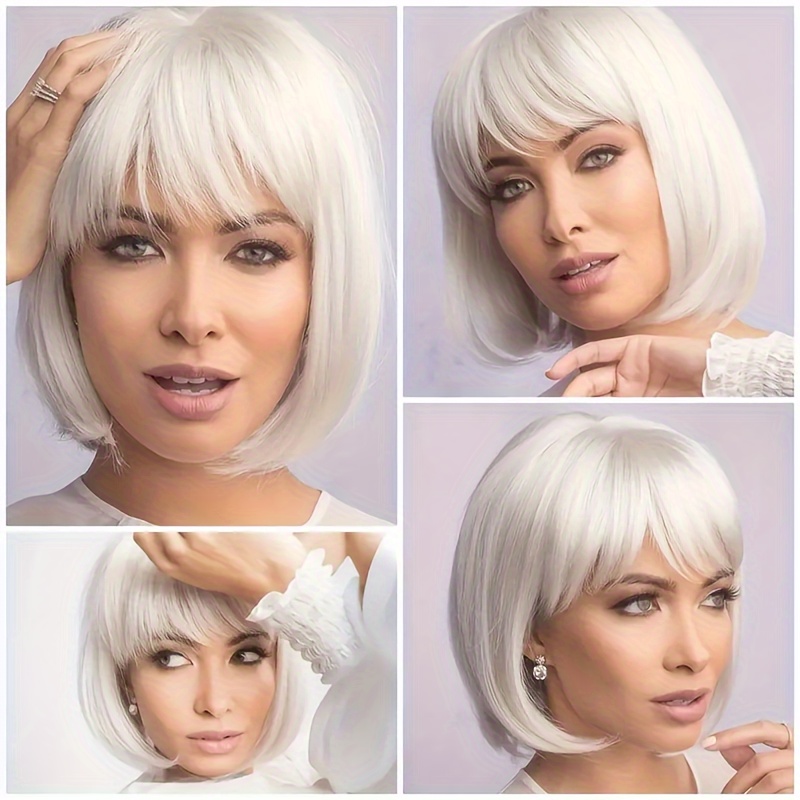 

Women's Fashion Short Bob Wig, , Straight Hair With Bangs, Heat Resistant Synthetic Fiber, Cap, Elegant Style, , For Daily Use & Cosplay