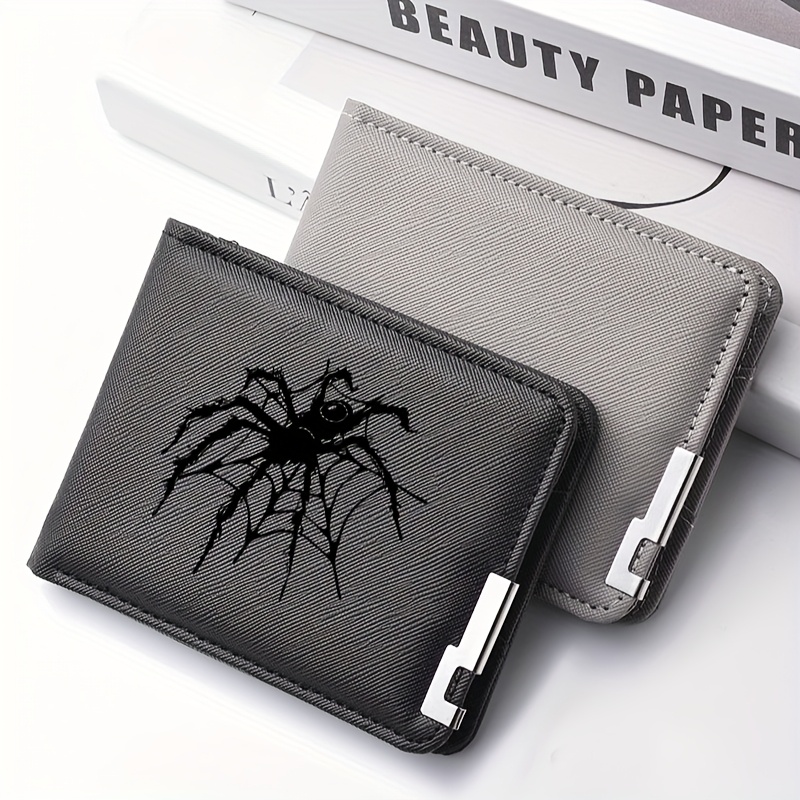 1 pieza de cartera de cuero sintético con estampado de araña - Gris oscuro, gran capacidad, bolsillo para monedas y ranuras para tarjetas, regalo perfecto para uso empresarial o personal, cartera de uso diario | Cartera única | Cartera