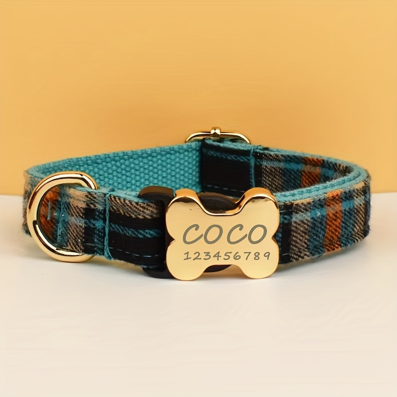 TEMU 1pc Personalized Printed Series Dog Collar Release Metal Bone Buckle - Customizable Name, Phone & Pet Id Tag Labels, Soft Durable Adjustable For